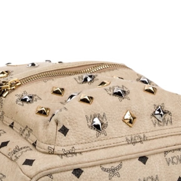 MCM Tan Backpack with Gold and Silver Studs - Picture 5 of 6